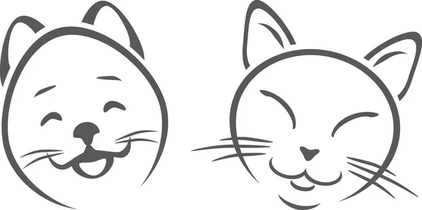 Desenhos Animados Retrato Gato Cão Sorridentes —  Vetores de Stock