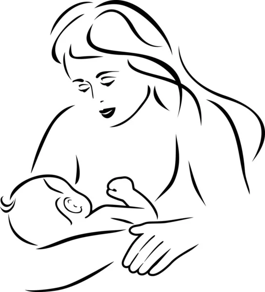 ママが赤ん坊に餌をやる ロゴデザイン用図面 — ストックベクタ