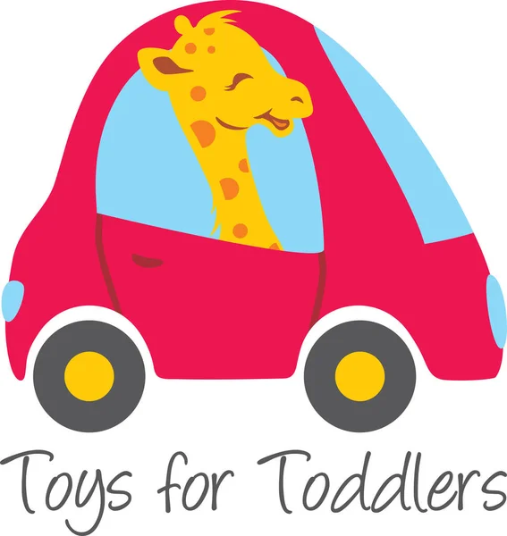 Zabawna Żyrafa Jeździ Samochodem Zabawki Dla Małych Dzieci — Wektor stockowy