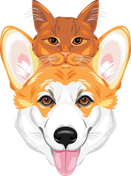 快乐的韦尔奇和可爱的姜猫是最好的朋友 — 图库矢量图片