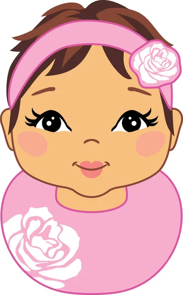 Portrait Pretty Little Girl Pink Bib — Stock Vector