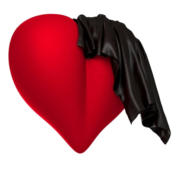Μαύρο Πανί Ένα Κόκκινο Χαλί Καρδιά Λευκό Φόντο Καρδιά Σημάδι — Φωτογραφία Αρχείου