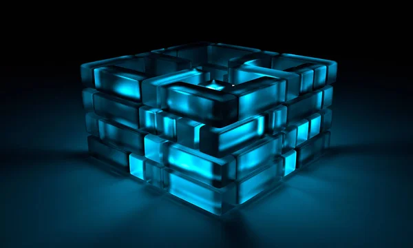 Abstract Construction Transparent Blue Squares Internal Glow — Stock Photo, Image