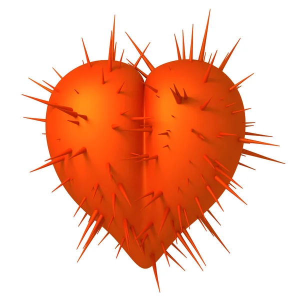 Coração Vermelho Com Espinhos Finos Afiados Fundo Branco Ilustração — Fotografia de Stock