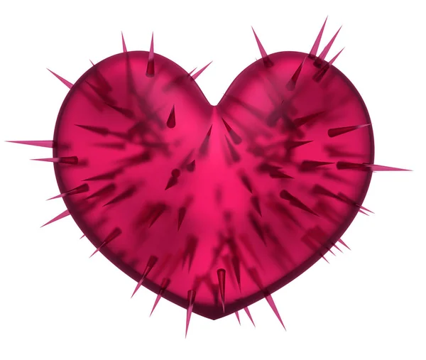 Coração Roxo Transparente Com Espinhos Afiados Fundo Branco — Fotografia de Stock