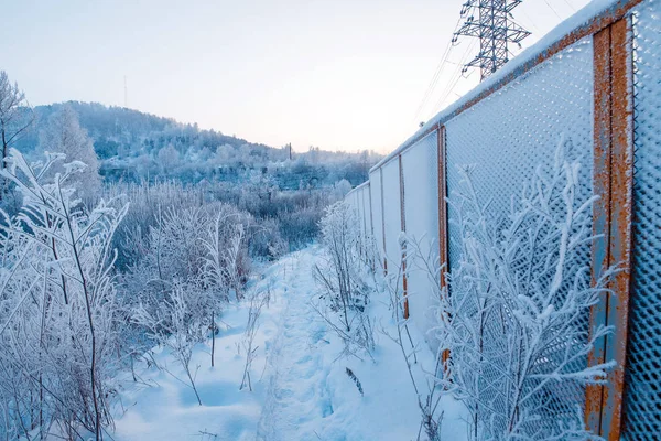 Frosty Morning Electric Station — Stock Photo, Image