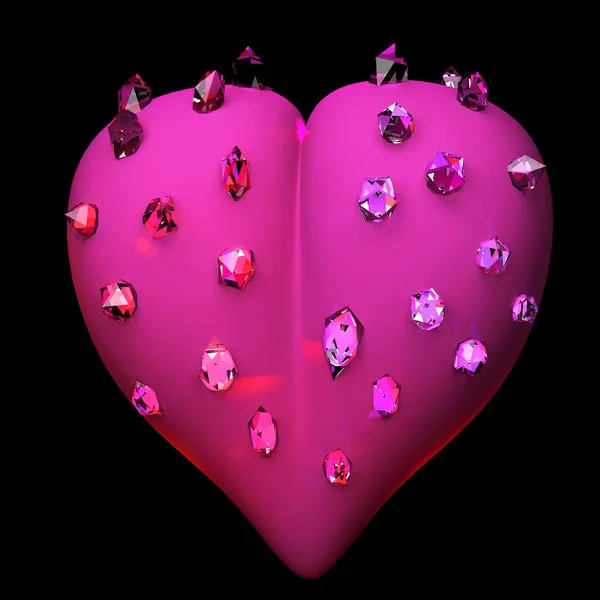 Heart inlaid with precious stones. 3d illustration.