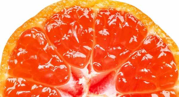 Eine Hälfte Mandarine Auf Weißem Hintergrund Nahaufnahme — Stockfoto