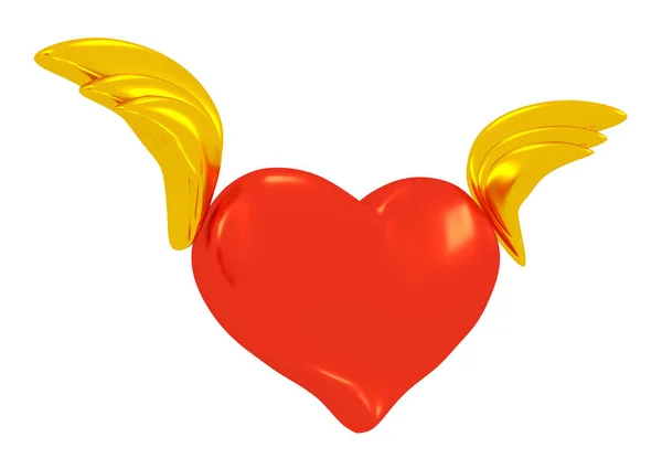Rotes Herzsymbol Mit Goldenen Flügeln Auf Weißem Hintergrund Illustration — Stockfoto