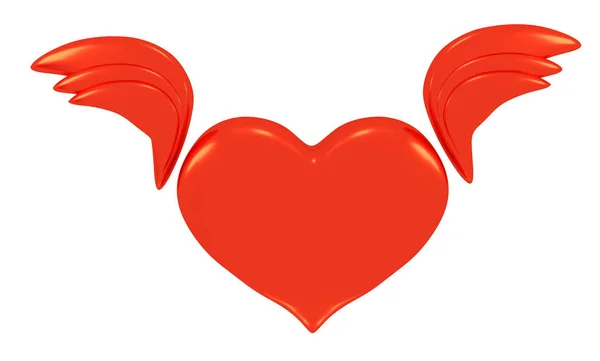 Rotes Herzsymbol Mit Flügeln Auf Weißem Hintergrund Illustration — Stockfoto