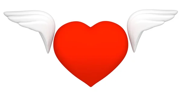Kanatlı Beyaz Zemin Üzerine Kırmızı Kalp Simgesi Çizim — Stok fotoğraf