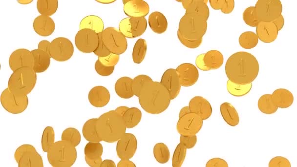 Gold coins fall down. Rain of coins. — Stock Video