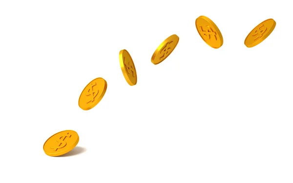 Fliped は白い背景にコインをクローズアップしました イラストレーション — ストック写真
