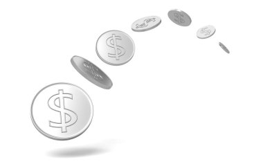 Dolar işareti ile gümüş sikke.