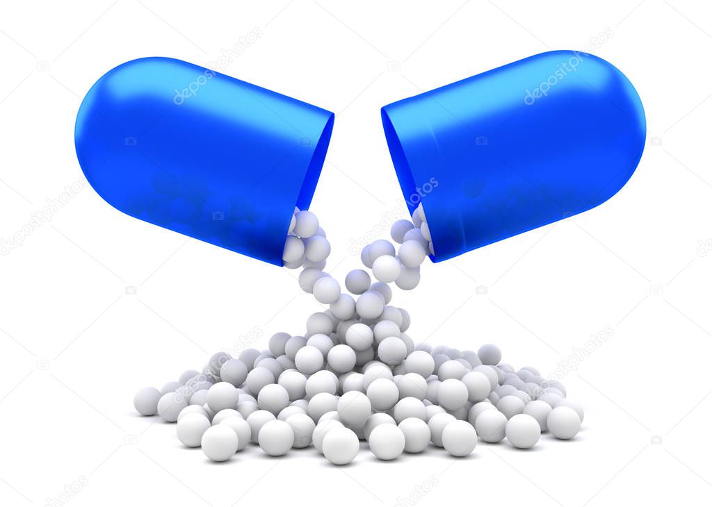 Medical pill with white powder.