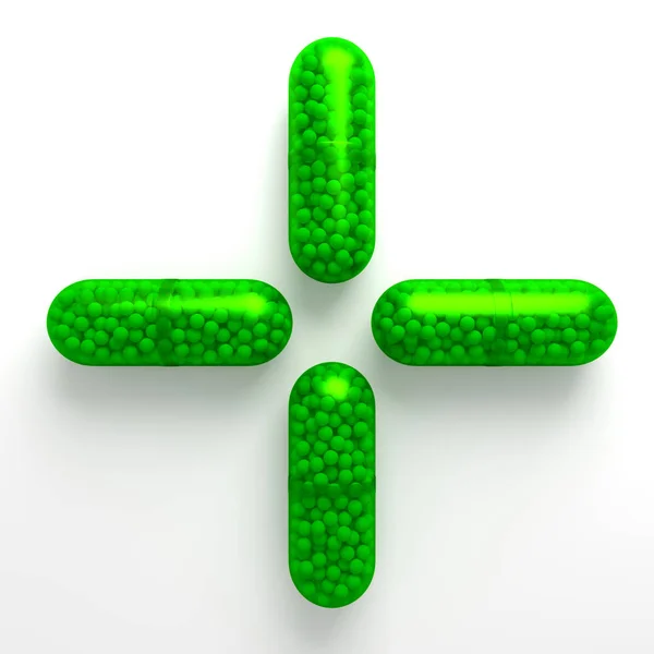 Zöld orvosi tabletták. — Stock Fotó