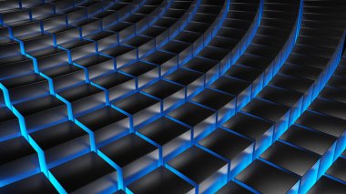 Farklı yükseklikteki birçok bloğun dokusu ve mavi arka plan ışığı.