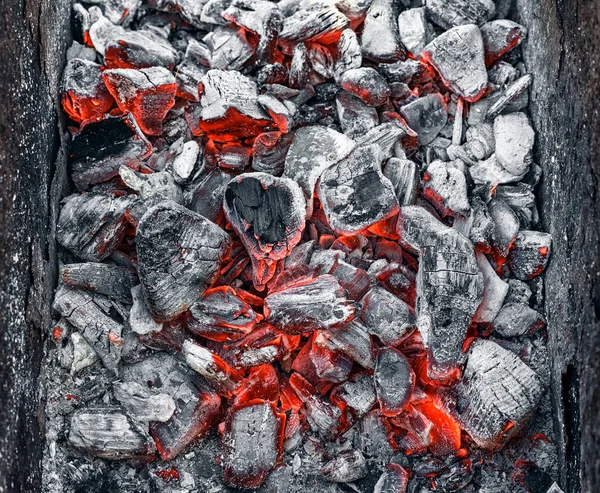 Brasas Textura Fecham Embers Depois Incêndio — Fotografia de Stock