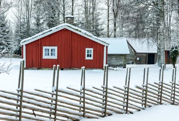 Idyllisch Zweeds Dorpje Winter Landschap — Stockfoto