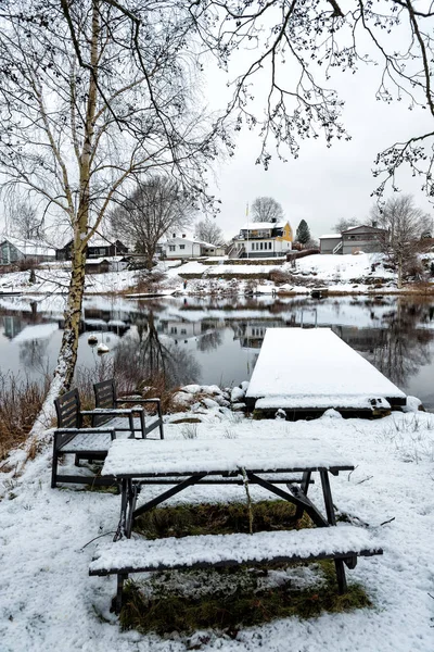 Saison Hiver Dans Paysage Lac Suédois — Photo