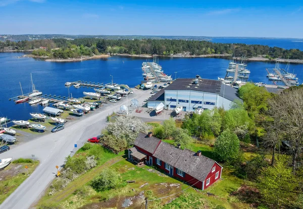 Aerial View Swedish Harbor Spring — Stock Photo, Image