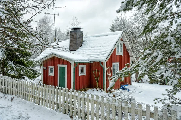 Swedia Idyllic Desa Dalam Pemandangan Musim Dingin — Stok Foto