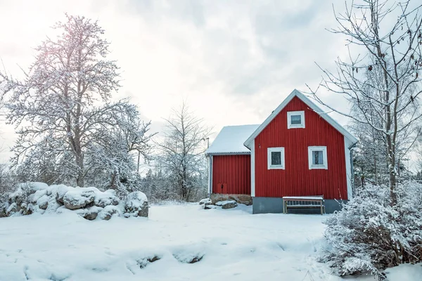 Idyllisch Zweeds Dorpje Winter Landschap — Stockfoto