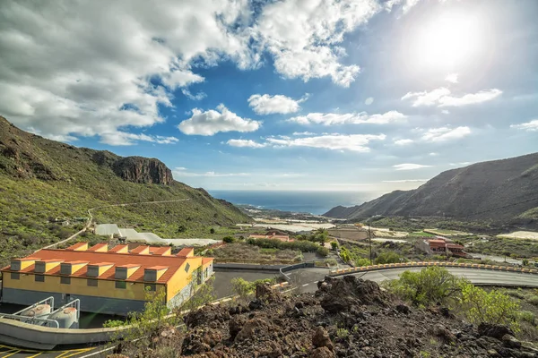 Paisagem Vale Tropical Com Vista Para Mar Tenerife — Fotografia de Stock