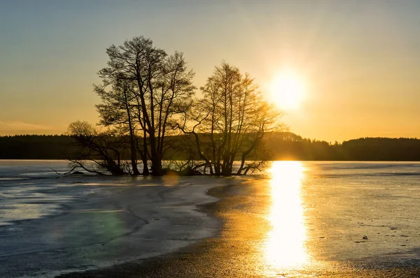 Romantik Kış Günbatımı Üzerinde Fiyort Manzaralı Görünüm — Stok fotoğraf