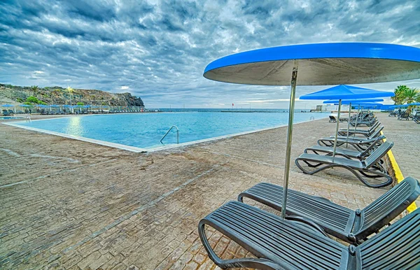 Scène Van Avond Tenerife Met Zwembaden Aan Zuidkust — Stockfoto