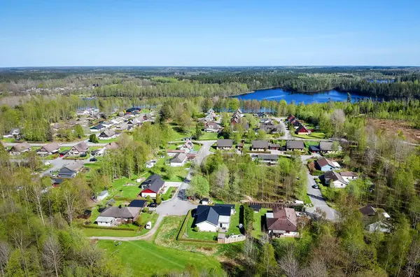 Letecký Pohled Nad Švédským Vesnice Jaře — Stock fotografie