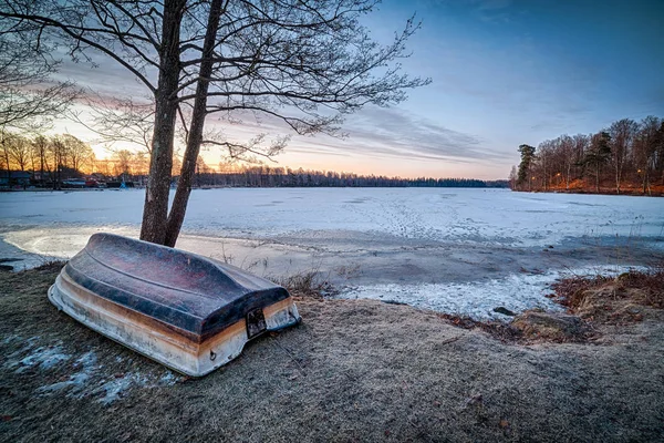 Beautiful Winter Daybreak Swedish Lake — Stock Photo, Image