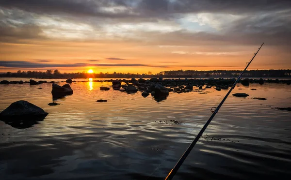 スウェーデンの海岸の春の夕日の美しい景色 — ストック写真