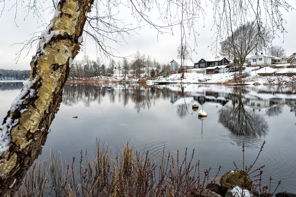 スウェーデンの湖の風景の冬のシーズン — ストック写真