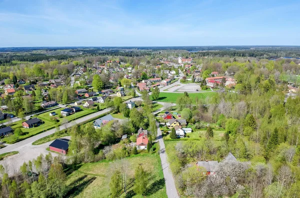 Vista Aérea Sobre Aldeia Sueca Primavera — Fotografia de Stock