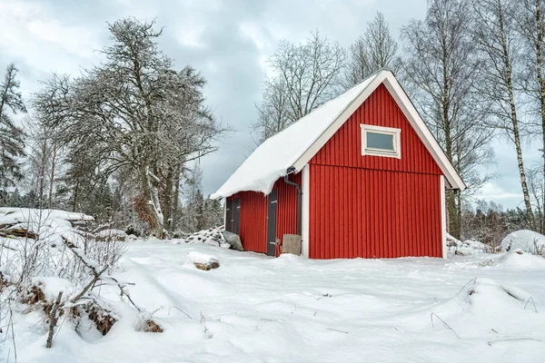 Idylické Švédské Vesnici Zimě Scenérie — Stock fotografie