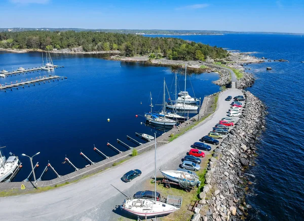 Légi Felvétel Svéd Harbor Tavasszal — Stock Fotó