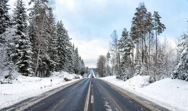 Estrada Sueca Cenário Inverno — Fotografia de Stock