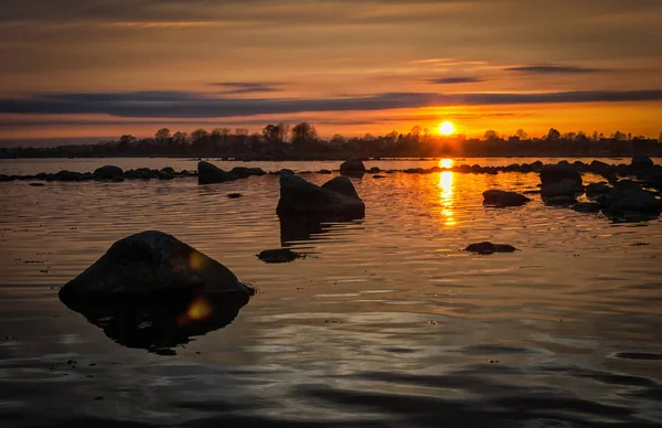 Vacker Utsikt Över Våren Solnedgång Svenska Havskusten — Stockfoto