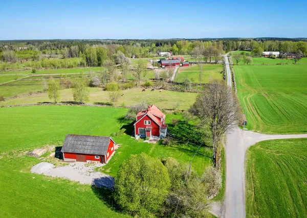 Spring Aerial Landscape Swedish Farm — Stock Photo, Image