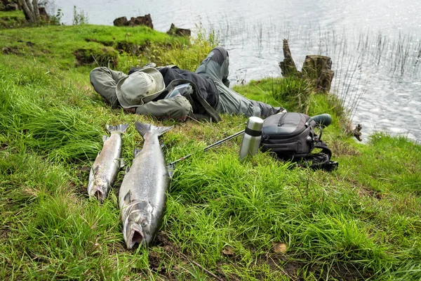 Lucky Angler Sleeping Fishing Day — Stock Photo, Image