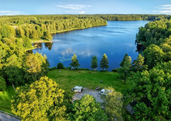 Letecký Pohled Jezero Švédské Léto — Stock fotografie