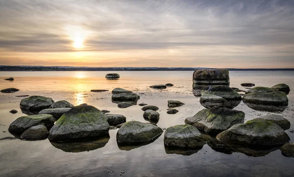 春天日落在瑞典海岸 — 图库照片