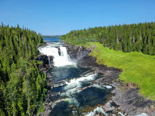 Aerial View Tannforsen Swedish Biggest Waterfall — Stock Photo, Image
