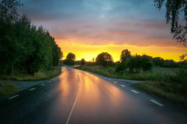 Asfalterad Väg Sunset Bakgrund — Stockfoto