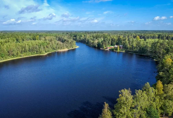 Flygfoto Över Svenska Sjön Och Byn September — Stockfoto