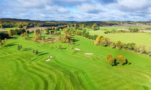 Krásné Golfové Hřiště Letecký Pohled Podzimní — Stock fotografie