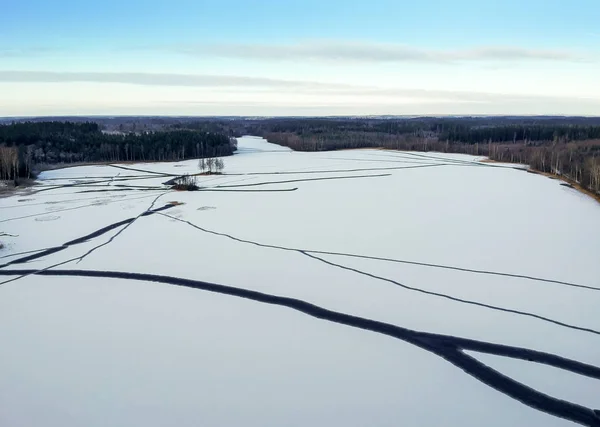 Lago Congelado Sueco Vista Aérea —  Fotos de Stock