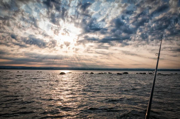 Mar Pôr Sol Paisagem Barco — Fotografia de Stock