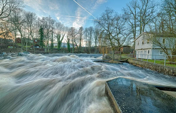 Haut Niveau Eau Dans Rivière Morrum — Photo